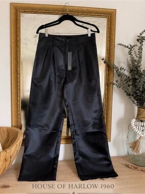 House of Harlow 1960 Black Satin Wide-Leg Pants